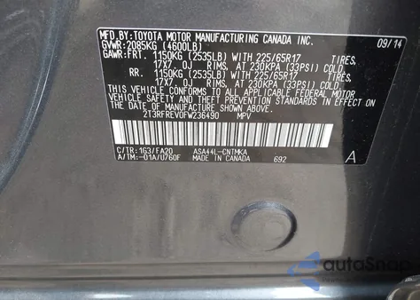 2015 Toyota Rav4 Xle from USA, damaged, VIN 2T3RFREV0FW236490